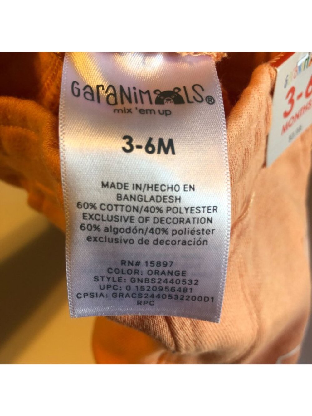 Baby Shorts 3-6 Months Garanimals Orange French Terry Cotton/Polyester Blend Wit - Picture 5 of 6